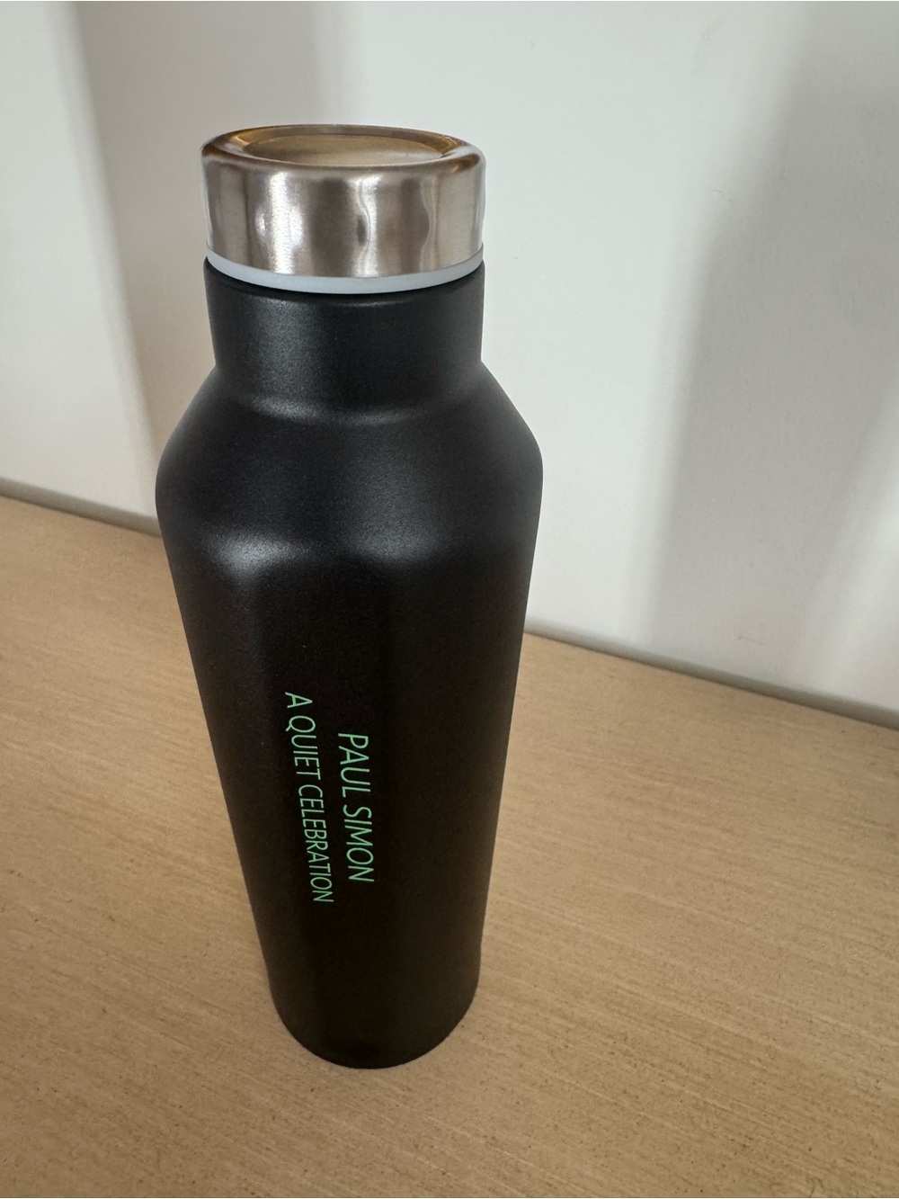 Paul Simon Black Stainless metal Water Bottle with Green Logo